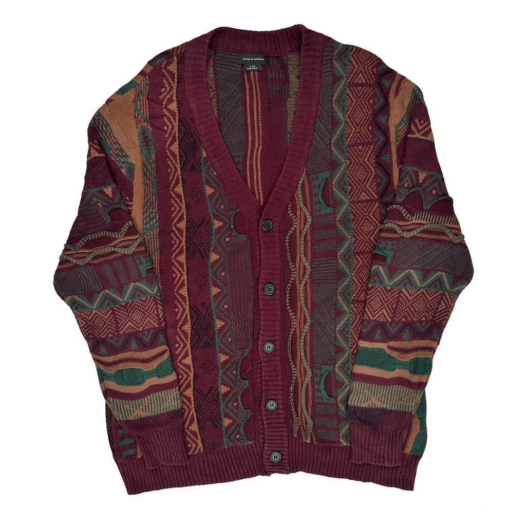Cotton On Garments Coogi Style 3D Knit Cardigan - Large Multicoloured Cotton