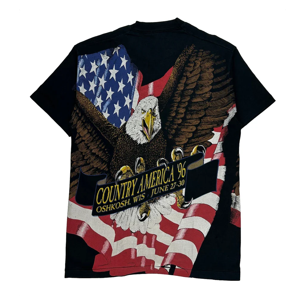 Country America '96 Fruit Of The Loom Single Stitch T-Shirt - Large Black Cotton - Image 2