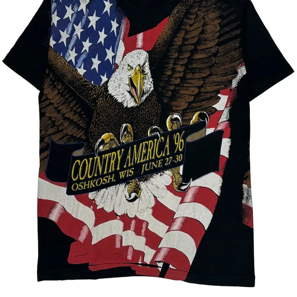 Country America '96 Fruit Of The Loom Single Stitch T-Shirt - Large Black Cotton - Image 4
