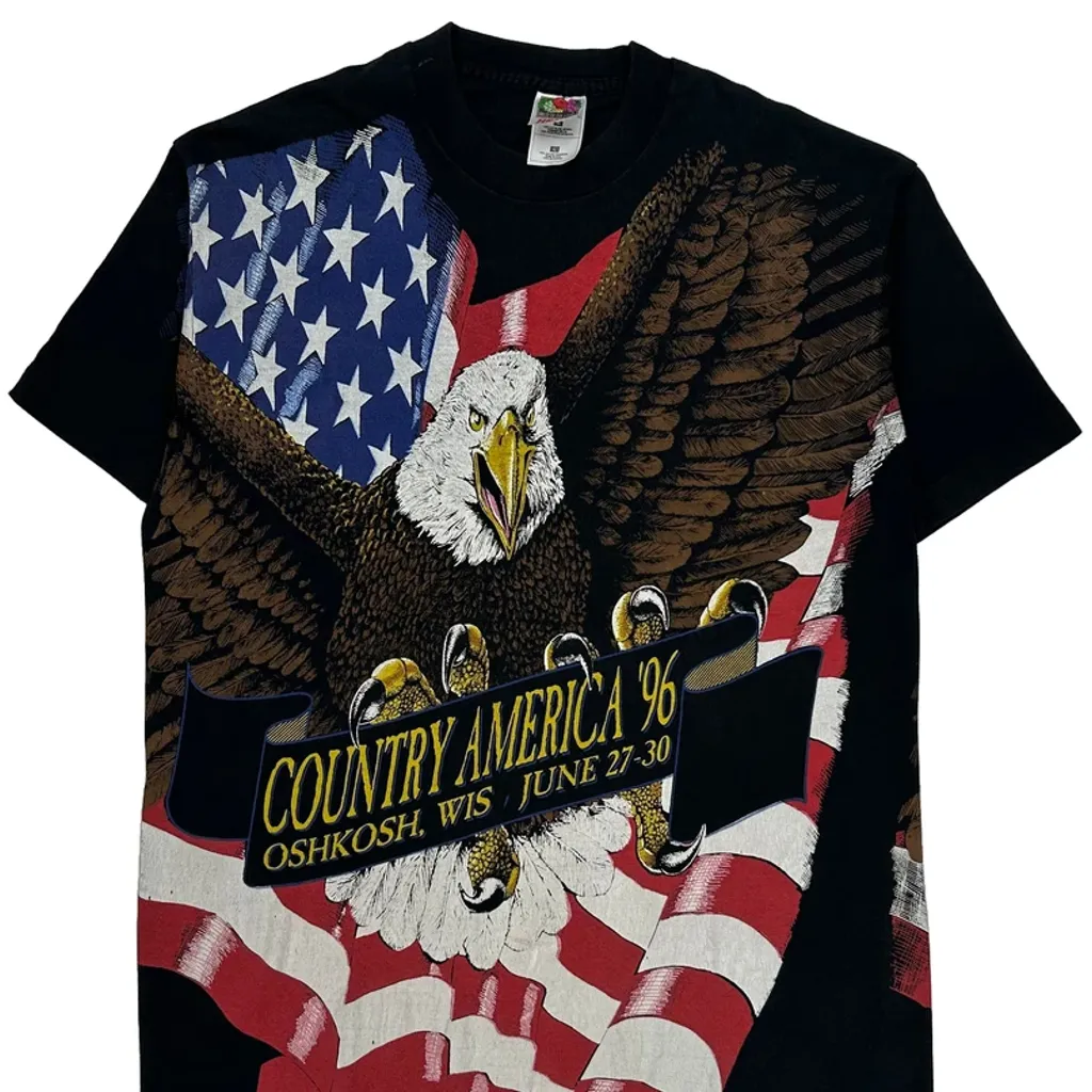 Country America '96 Fruit Of The Loom Single Stitch T-Shirt - Large Black Cotton - Image 5