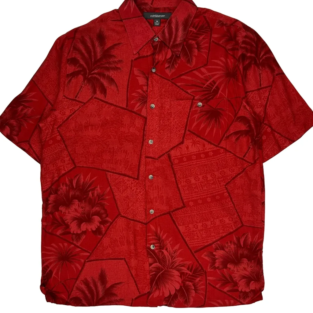 Croft & Barrow Floral Hawaiian Shirt - Medium Red Cotton - Image 5