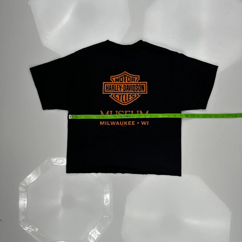 Cropped Harley Davidson Graphic T-Shirt - Medium Black Cotton - Image 3