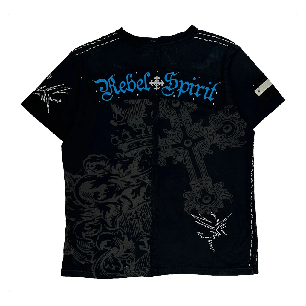 Cross Design Y2K Rebel Spirit Graphic T-Shirt - XL Black Cotton - Image 2