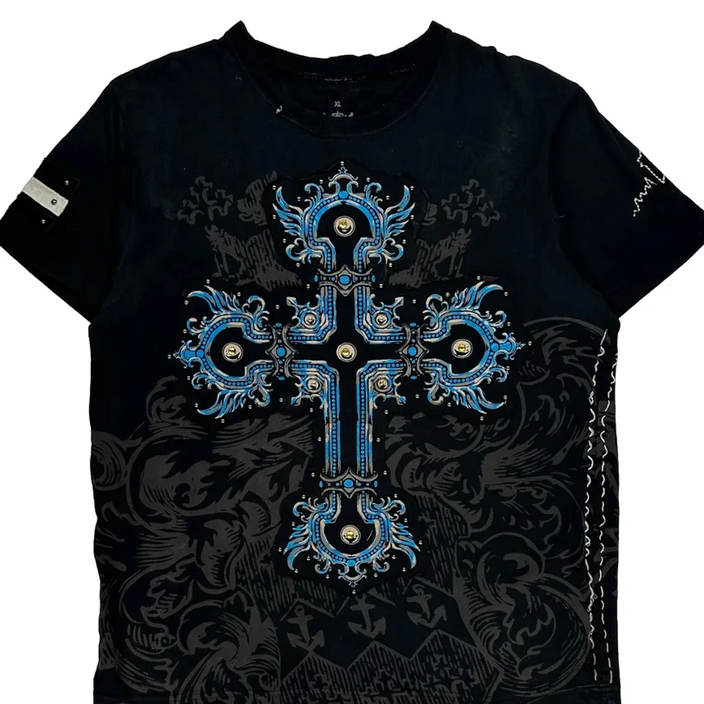 Cross Design Y2K Rebel Spirit Graphic T-Shirt - XL Black Cotton - Image 4