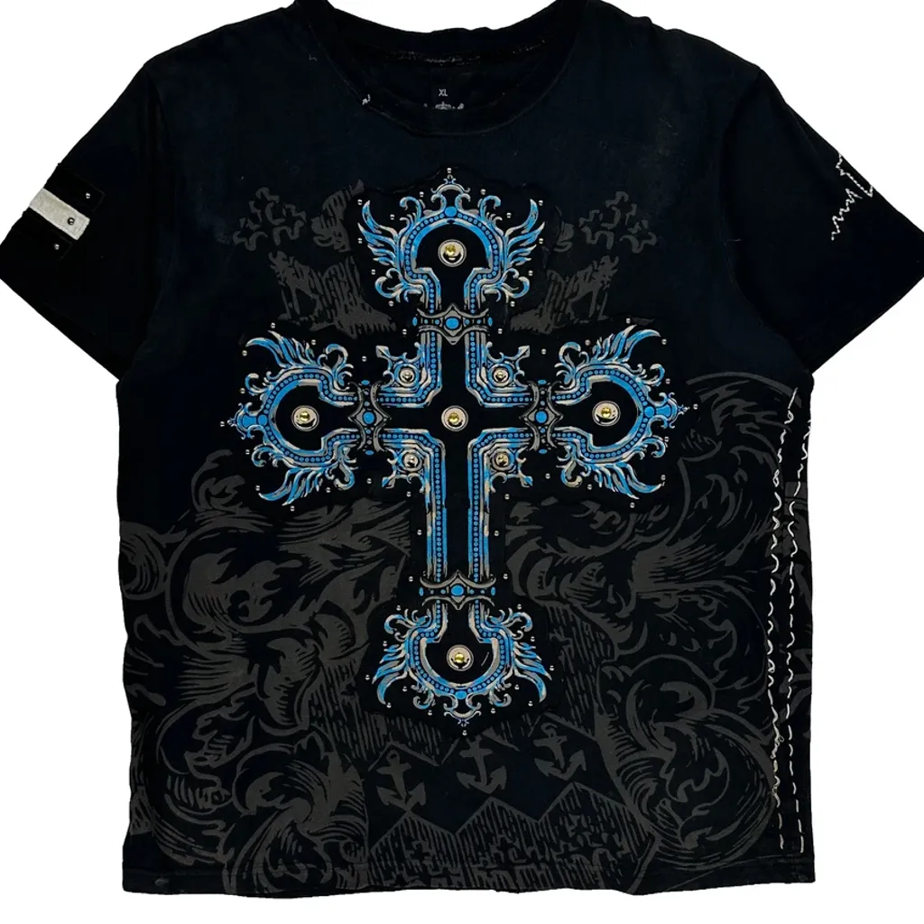 Cross Design Y2K Rebel Spirit Graphic T-Shirt - XL Black Cotton - Image 5