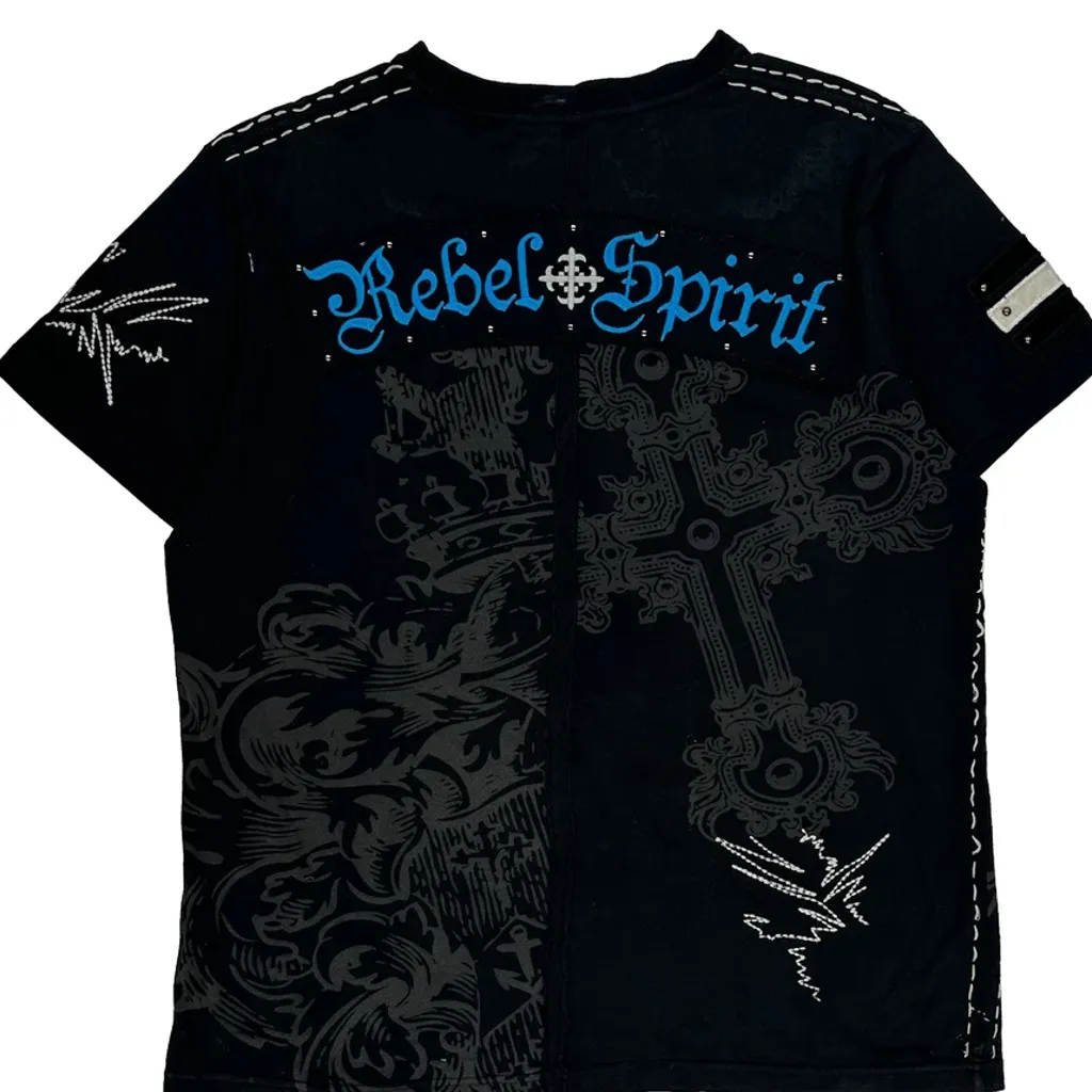 Cross Design Y2K Rebel Spirit Graphic T-Shirt - XL Black Cotton - Image 6
