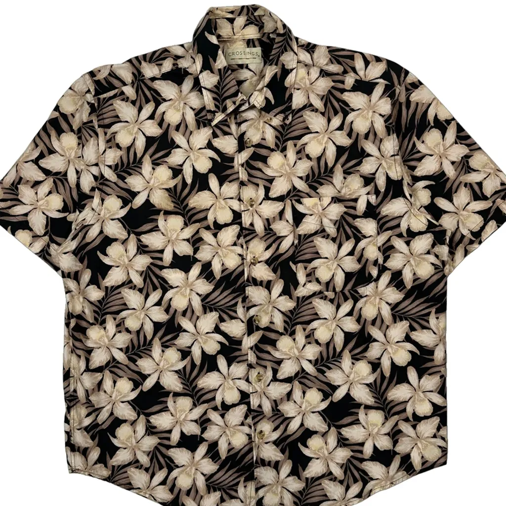 Crossings Floral Hawaiian Shirt - Large Black Cotton - Image 5