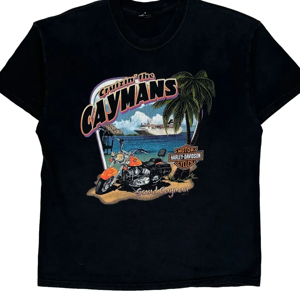 Cruisin' The Caymans Harley Davidson Graphic T-Shirt - Large Black Cotton - Image 4
