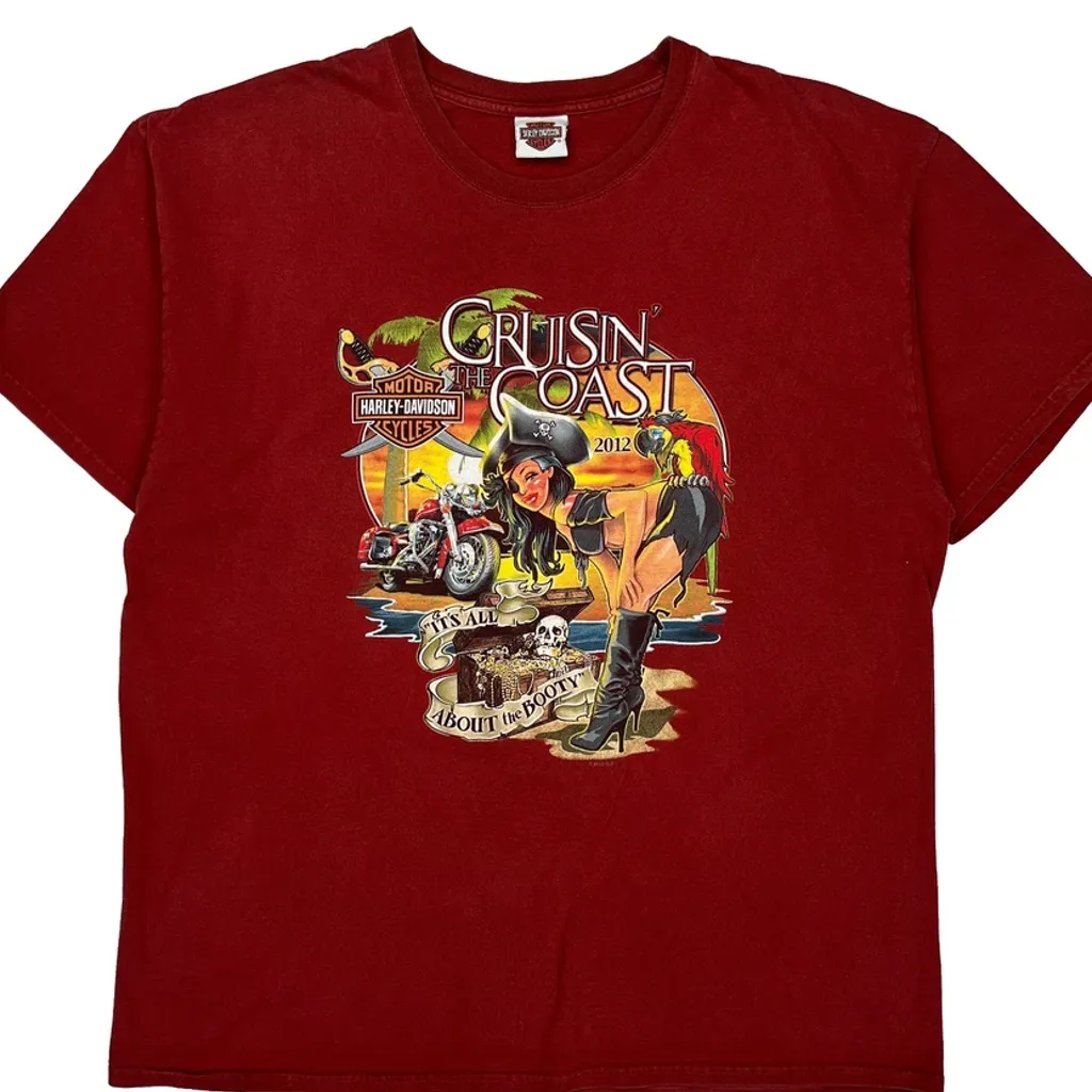Cruisin' The Coast 2012 Harley Davidson Graphic T-Shirt - No Size Red Cotton - Image 6