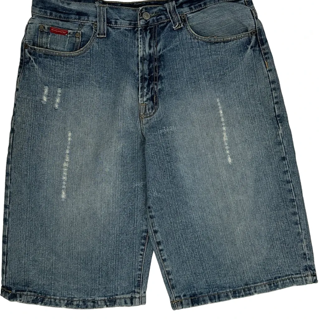Crunky Munky Baggy Denim Shorts - 36W 13L Blue Ramie - Image 10