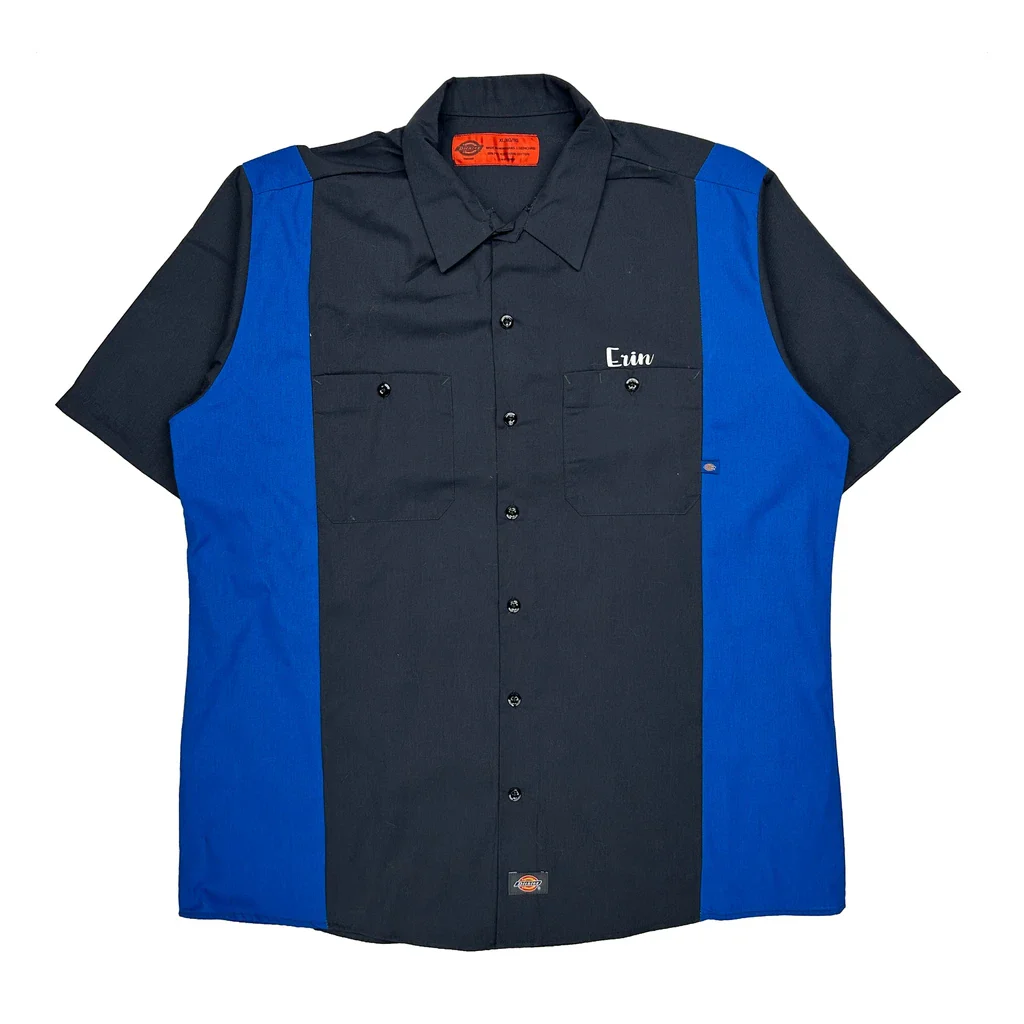 Custom Embroidery Dickies Short Sleeve Shirt - XL Blue Polyester Blend