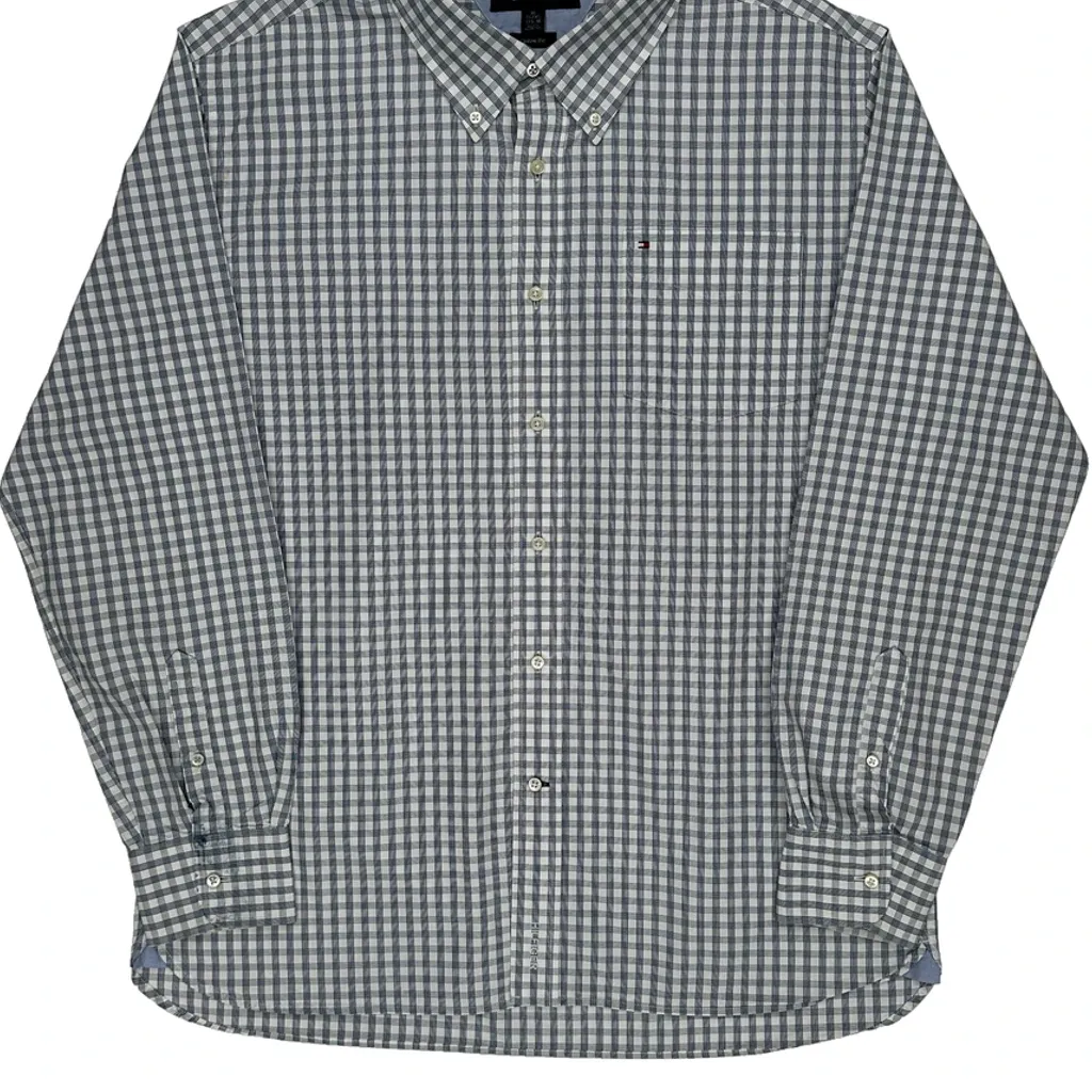 Custom Fit Tommy Hilfiger Checked Shirt - XL Blue Cotton - Image 5