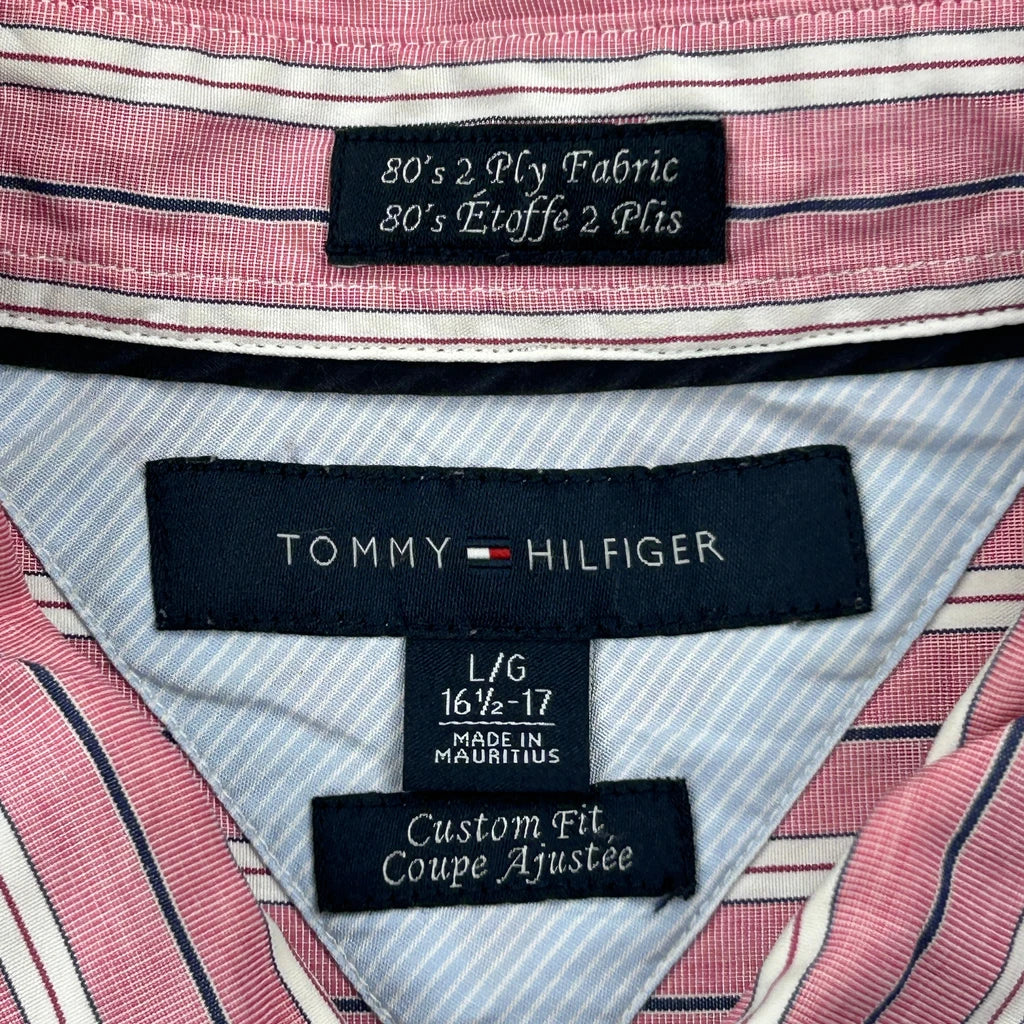 Custom Fit Tommy Hilfiger Striped Shirt - Large Red Cotton - Image 3