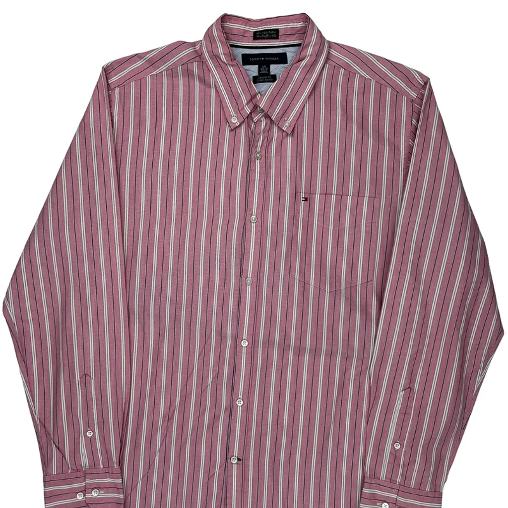 Custom Fit Tommy Hilfiger Striped Shirt - Large Red Cotton - Image 5