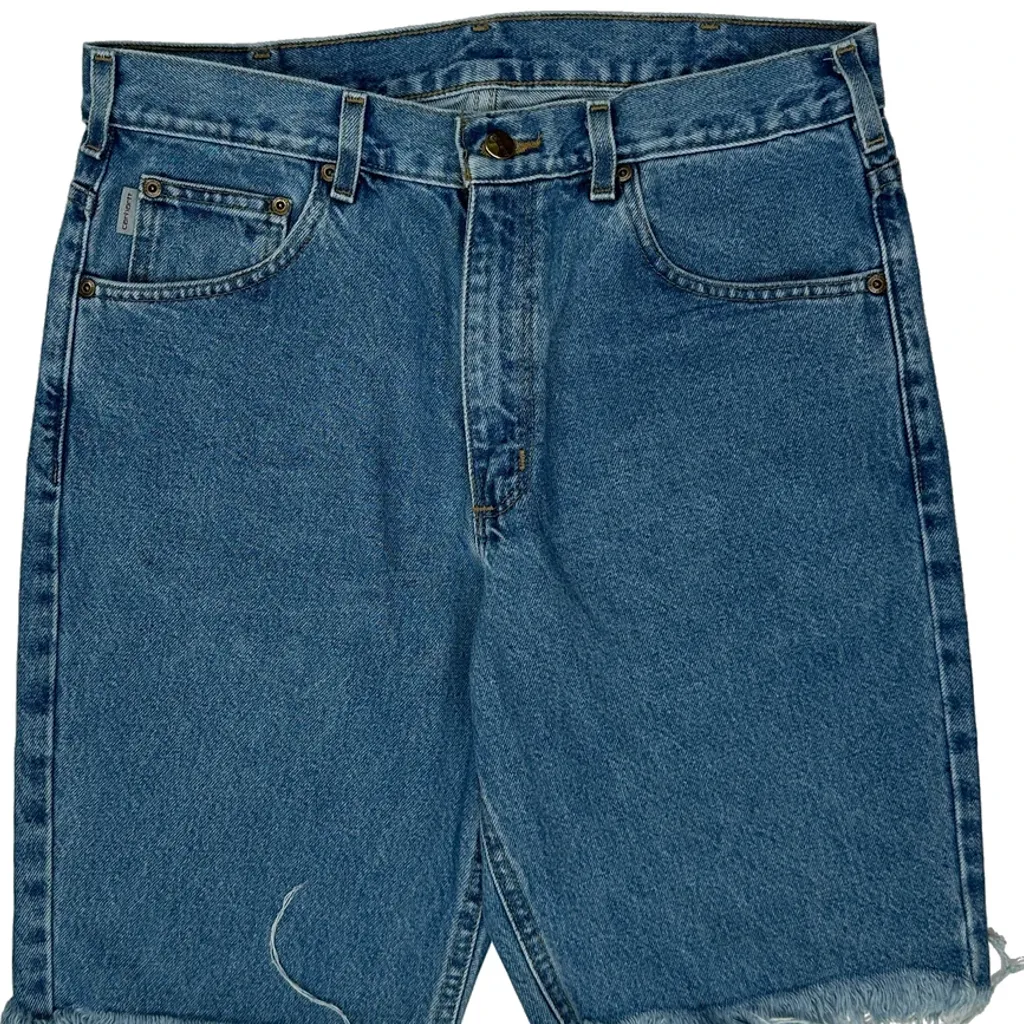Cut Off Carhartt Denim Shorts - 32W 9L Blue Cotton - Image 11