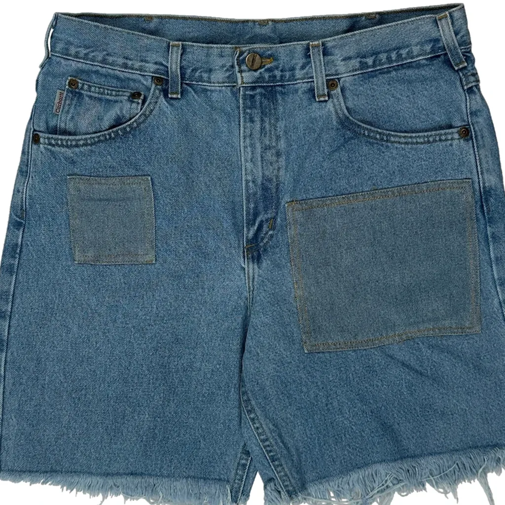 Cut Off Carhartt Baggy Denim Shorts - 33W 9L Blue Cotton - Image 10