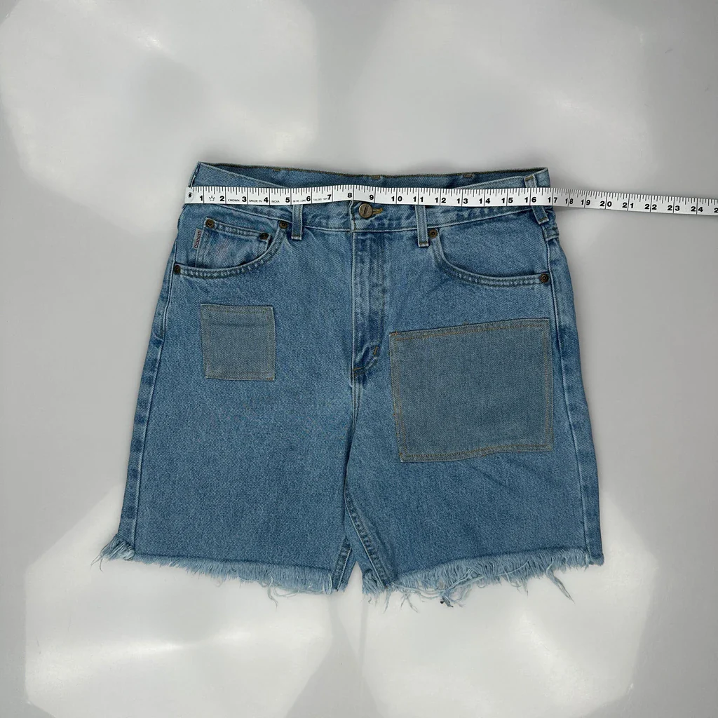 Cut Off Carhartt Baggy Denim Shorts - 33W 9L Blue Cotton - Image 3
