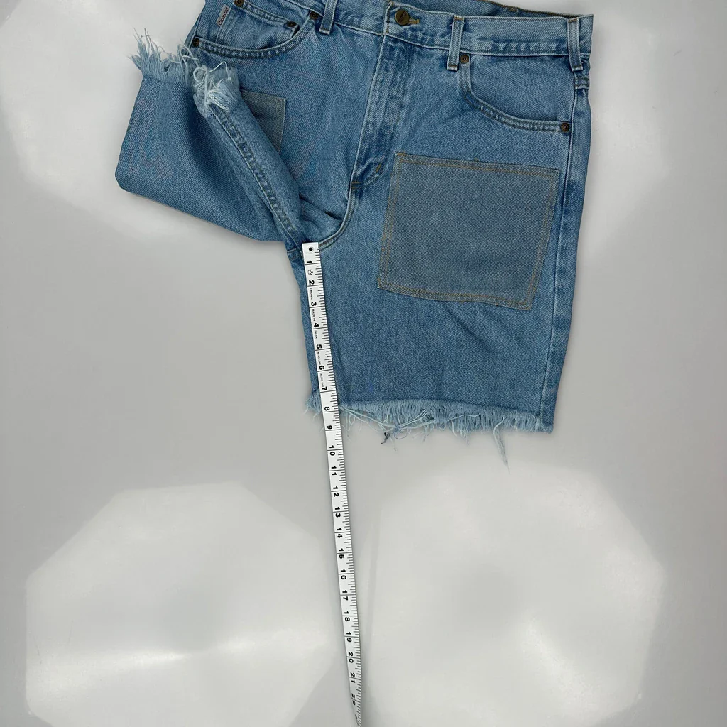 Cut Off Carhartt Baggy Denim Shorts - 33W 9L Blue Cotton - Image 4