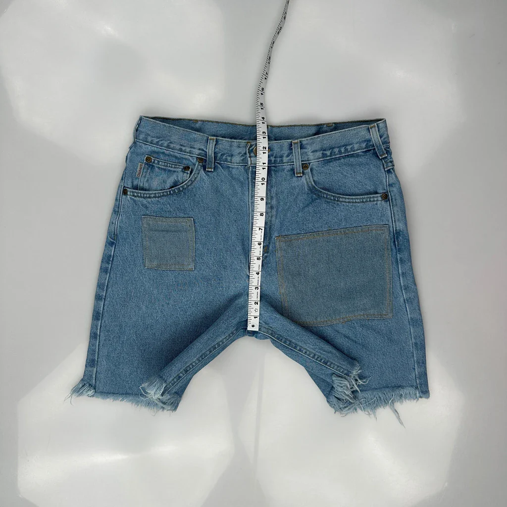 Cut Off Carhartt Baggy Denim Shorts - 33W 9L Blue Cotton - Image 5