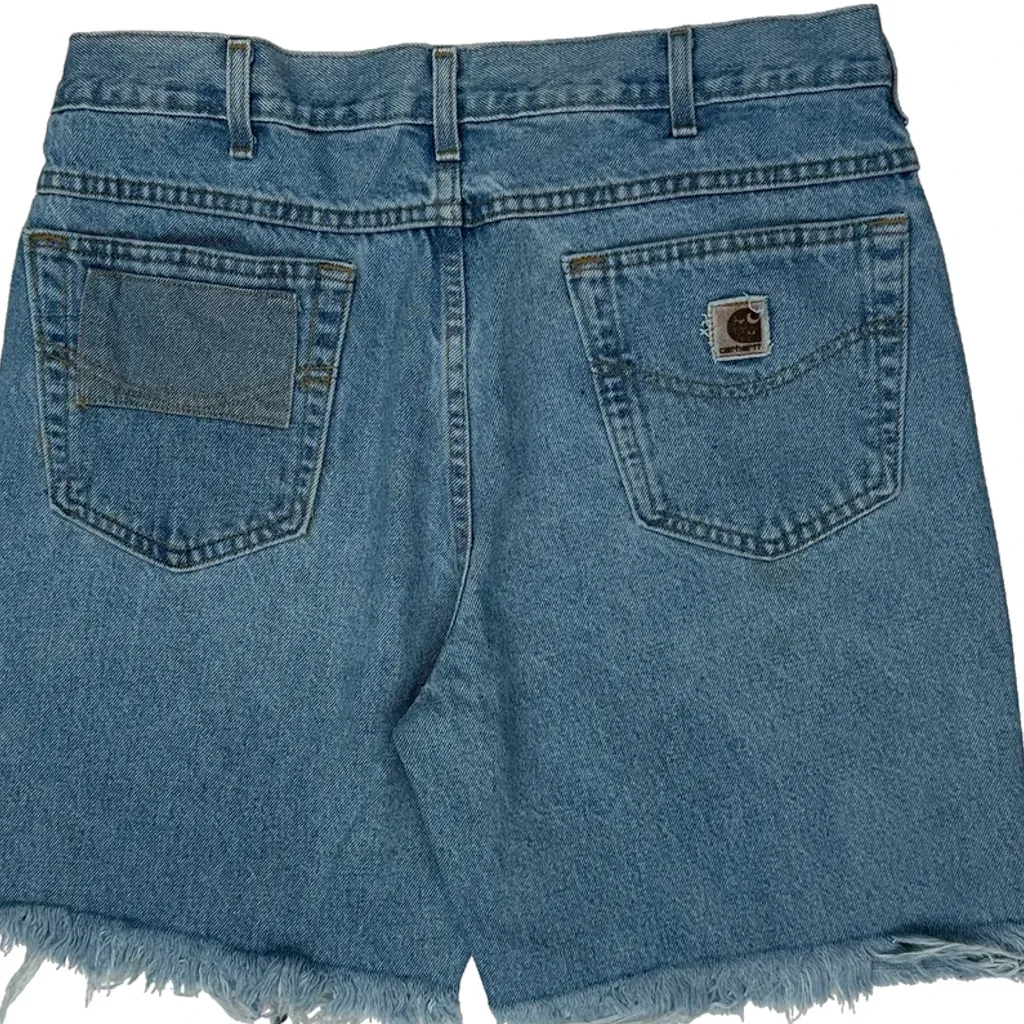 Cut Off Carhartt Baggy Denim Shorts - 33W 9L Blue Cotton - Image 9