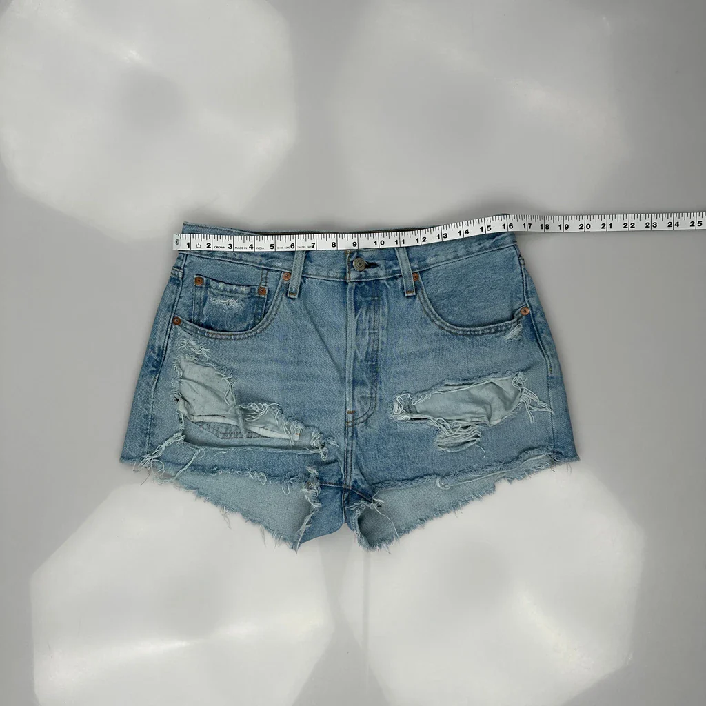 Cut Off Levis Denim Shorts - 32W UK 12 Light Wash Denim - Image 3