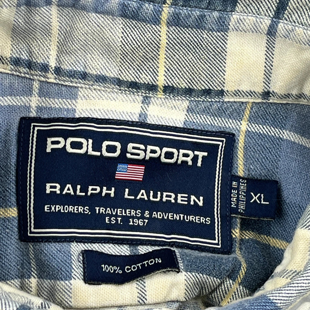 Cut Off Ralph Lauren Polo Sport Checked Flannel Shirt - XL Blue Cotton - Image 3