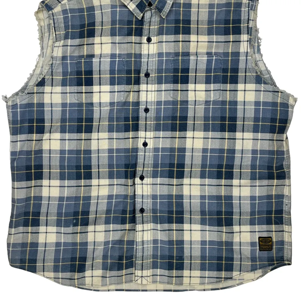 Cut Off Ralph Lauren Polo Sport Checked Flannel Shirt - XL Blue Cotton - Image 5