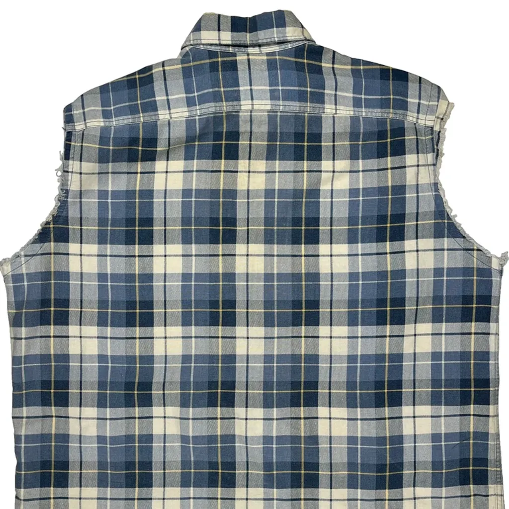 Cut Off Ralph Lauren Polo Sport Checked Flannel Shirt - XL Blue Cotton - Image 6