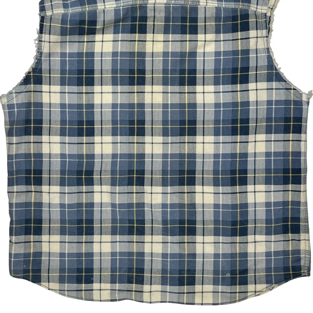 Cut Off Ralph Lauren Polo Sport Checked Flannel Shirt - XL Blue Cotton - Image 7