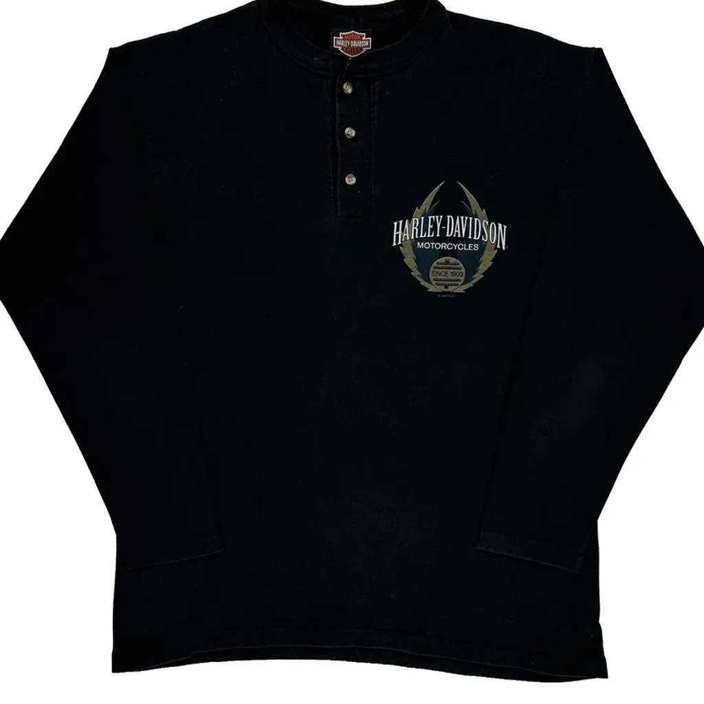 Cycle-Craft Co. Harley Davidson Graphic Long Sleeve T-Shirt - Medium Black Cotton - Image 4