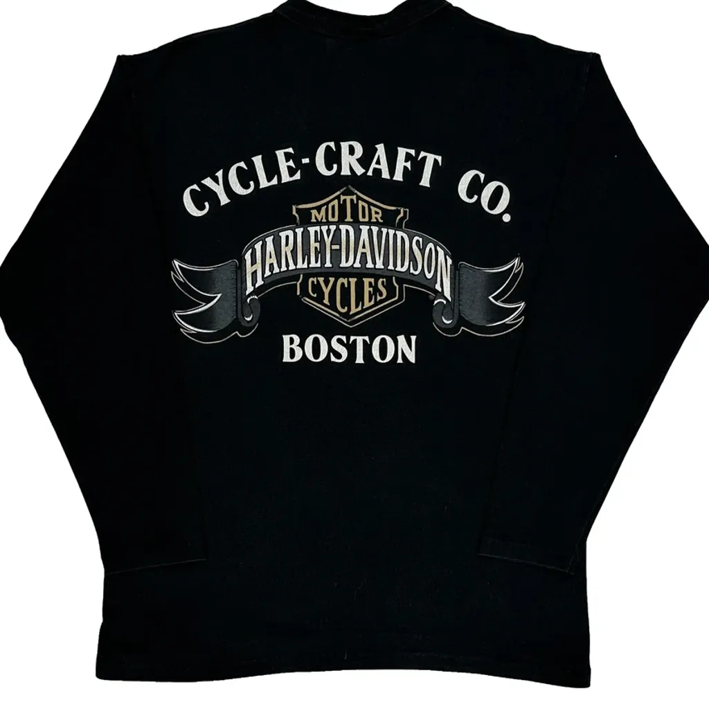 Cycle-Craft Co. Harley Davidson Graphic Long Sleeve T-Shirt - Medium Black Cotton - Image 6