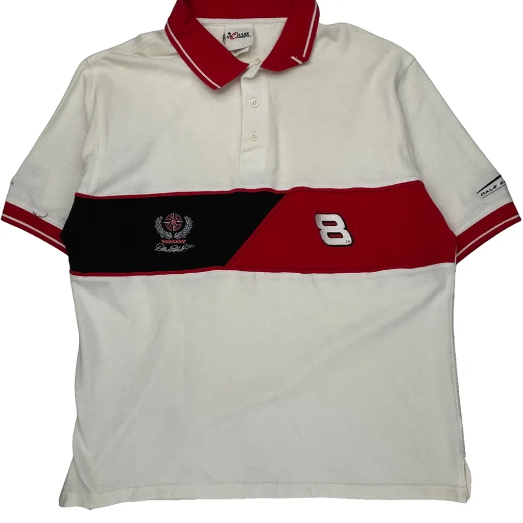 Dale Earnhardt Inc. Chase Authentics Striped Polo Shirt - XL White Cotton - Image 4