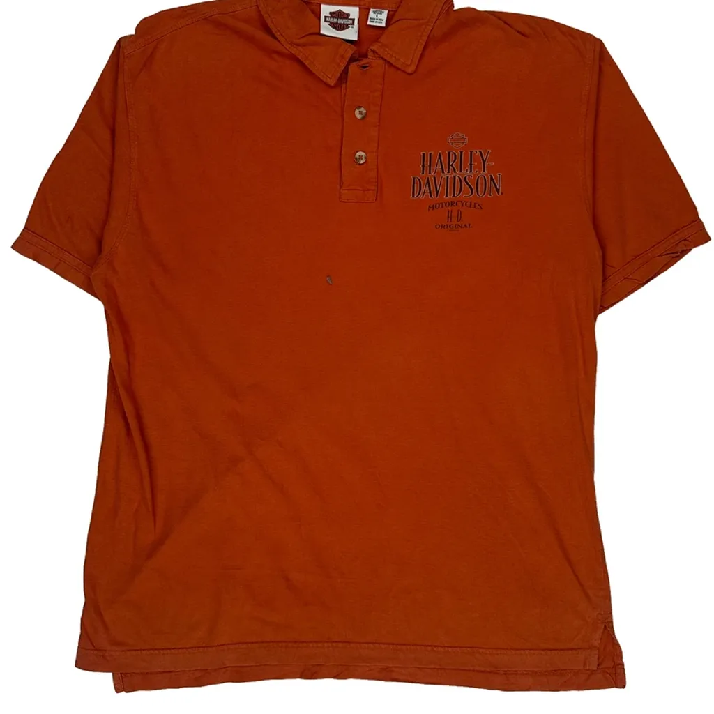 Danbury Connecticut Harley Davidson Polo Shirt - Large Orange Cotton Blend - Image 5