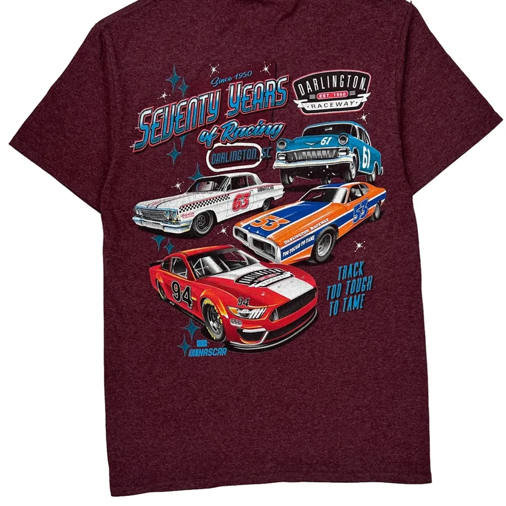 Darlington Raceway Nascar Graphic T-Shirt - Small Burgundy Cotton Blend - Image 7