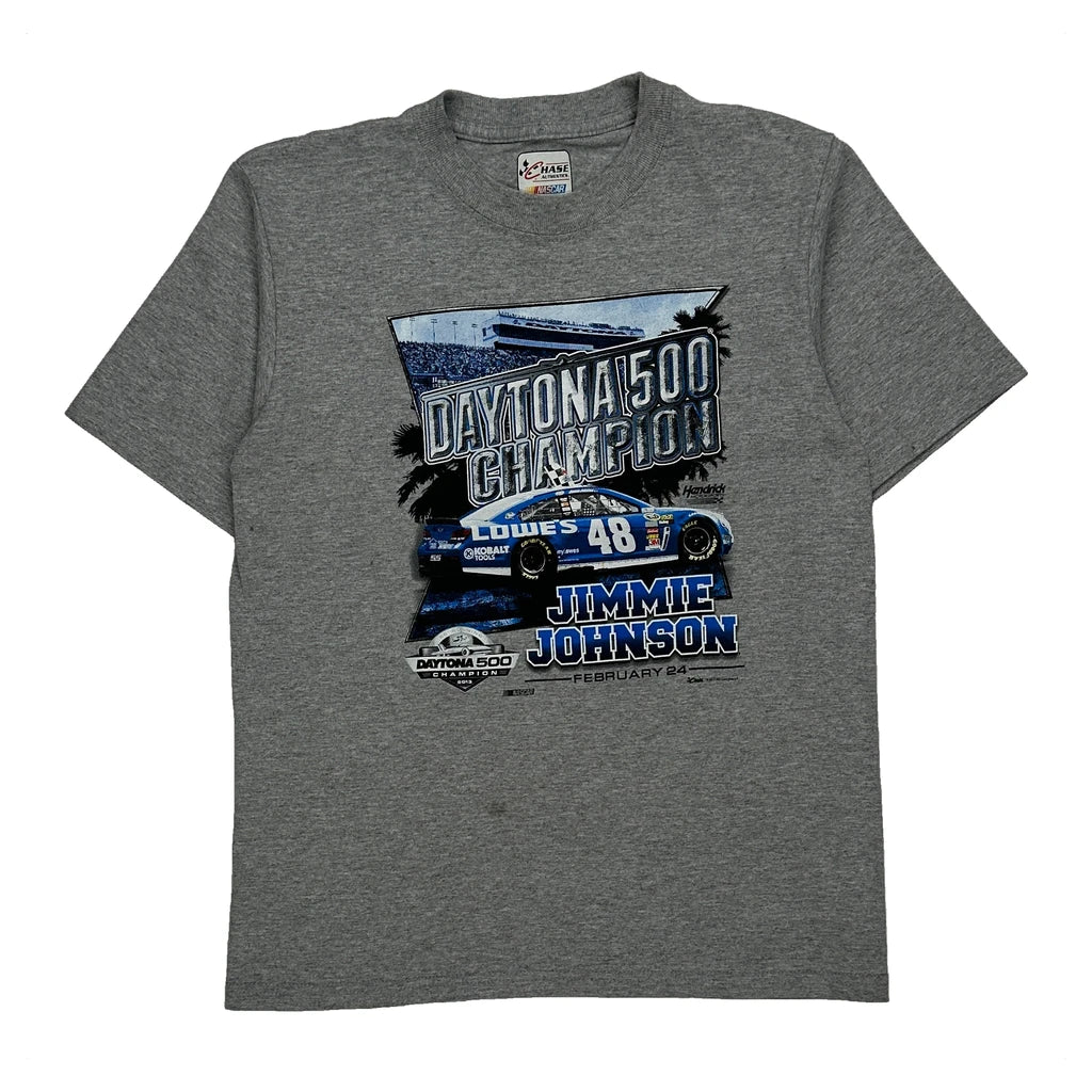 Daytona 500 Champion Chase Authentics Nascar T-Shirt - Large Grey Cotton Blend