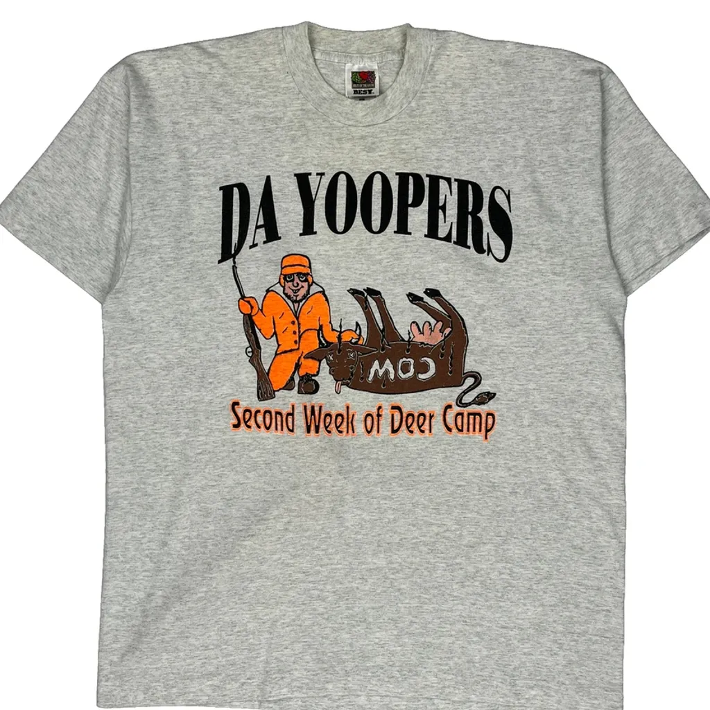 Deer Camp Fruit Of The Loom Single Stitch T-Shirt - XL Grey Cotton Blend - Image 6