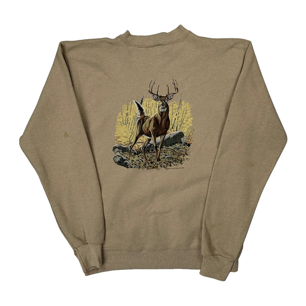 Deer Graphic Guide Line Graphic Sweatshirt - Large Beige Cotton - Image 2