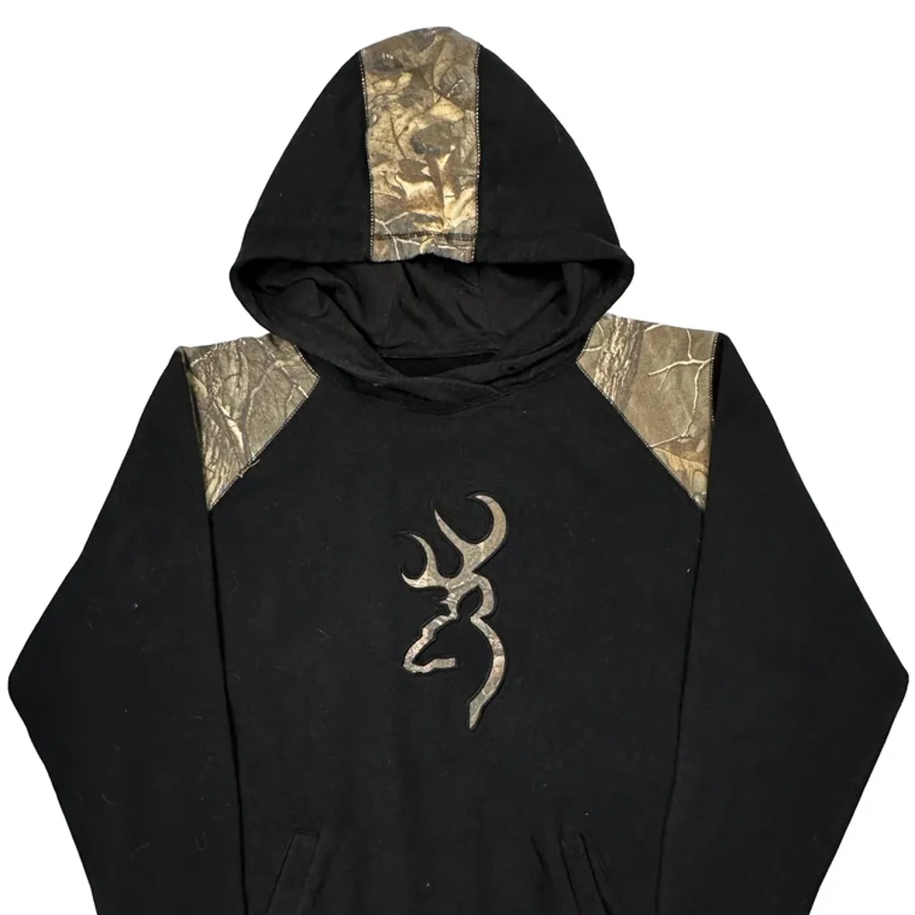 Deer Logo Browning Camo Hoodie - Large Black Cotton - Image 4