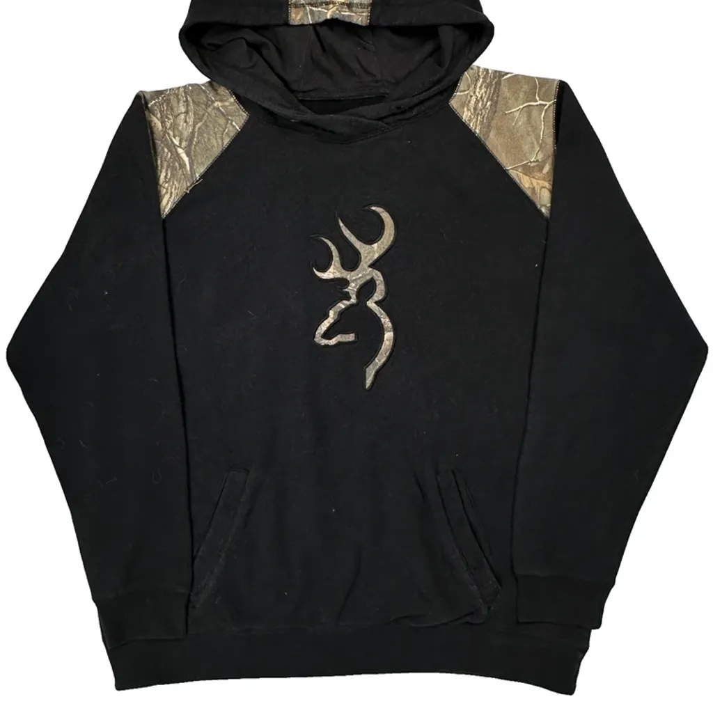 Deer Logo Browning Camo Hoodie - Large Black Cotton - Image 5