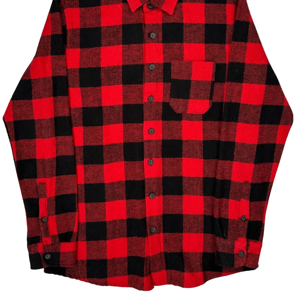 Defacto Checked Flannel Shirt - Medium Red Cotton - Image 5