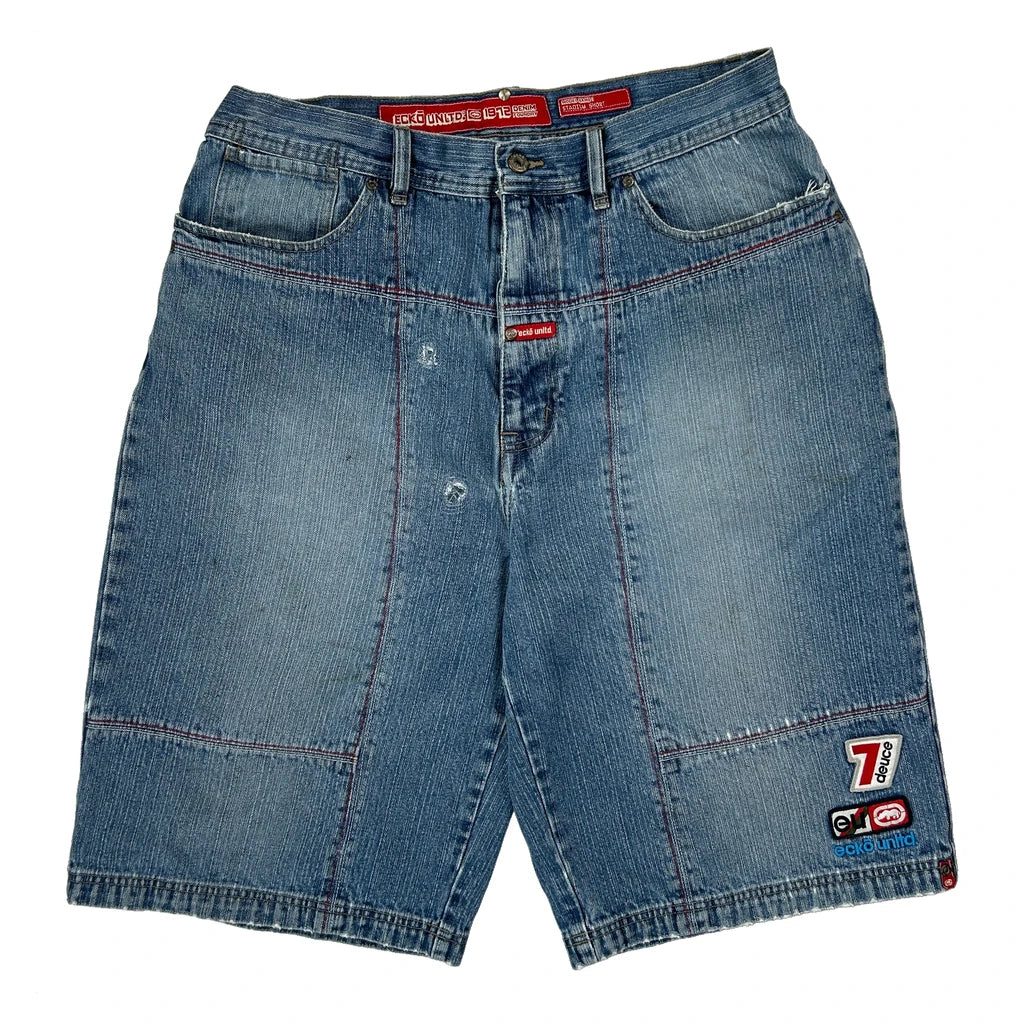 Denim Foundry Ecko Unltd Graphic Denim Shorts - 36W 11L Blue Cotton - Image 2
