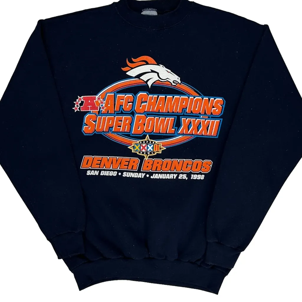 Denver Broncos Logo 7 Graphic Sweatshirt - Medium Navy Cotton Blend - Image 4