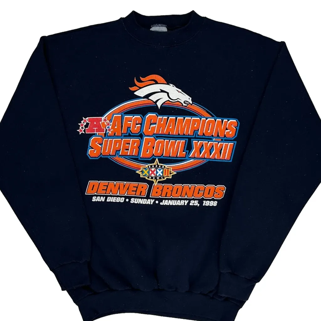 Denver Broncos Logo 7 Graphic Sweatshirt - Medium Navy Cotton Blend - Image 5