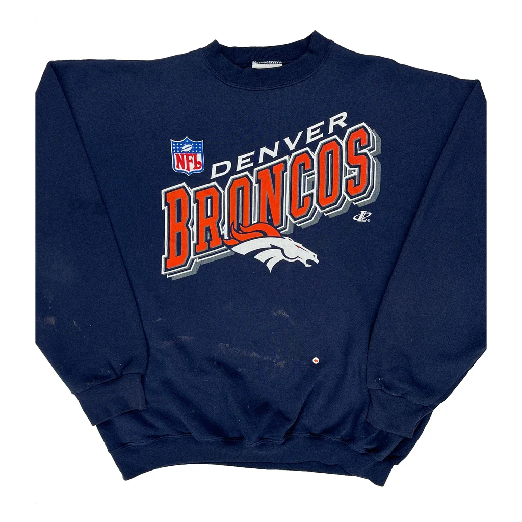 Denver Broncos Logo Athletics Nfl Sweatshirt - XL Navy Cotton - Image 2