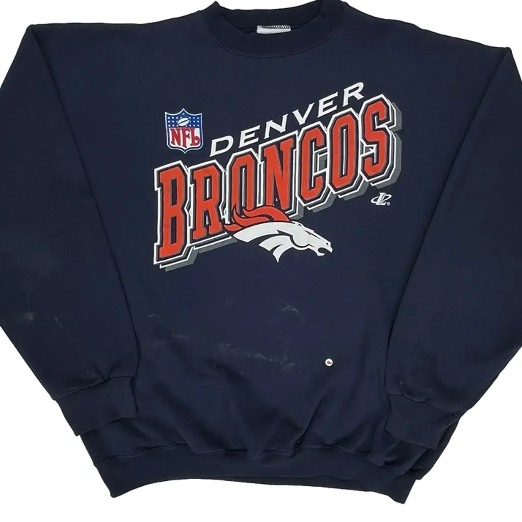 Denver Broncos Logo Athletics Nfl Sweatshirt - XL Navy Cotton - Image 6