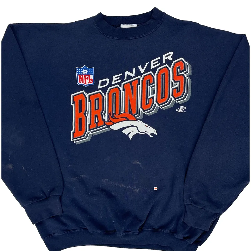 Denver Broncos Logo Athletics Nfl Sweatshirt - XL Navy Cotton - Image 8