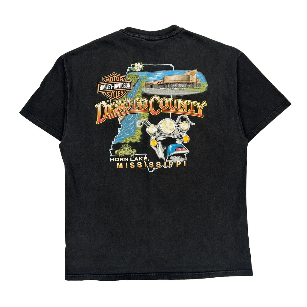 Desoto County Harley Davidson Graphic T-Shirt - Large Black Cotton - Image 2