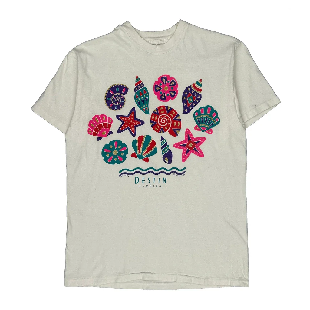 Destin Florida Hanes Graphic T-Shirt - Medium White Cotton