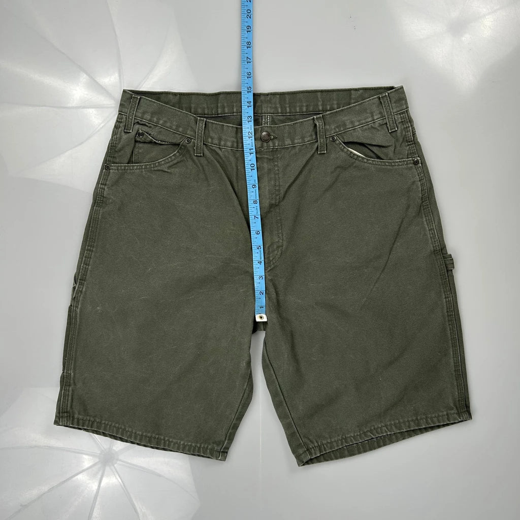 Dickies Baggy Carpenter Shorts - 36W 10L Green Cotton - Image 4