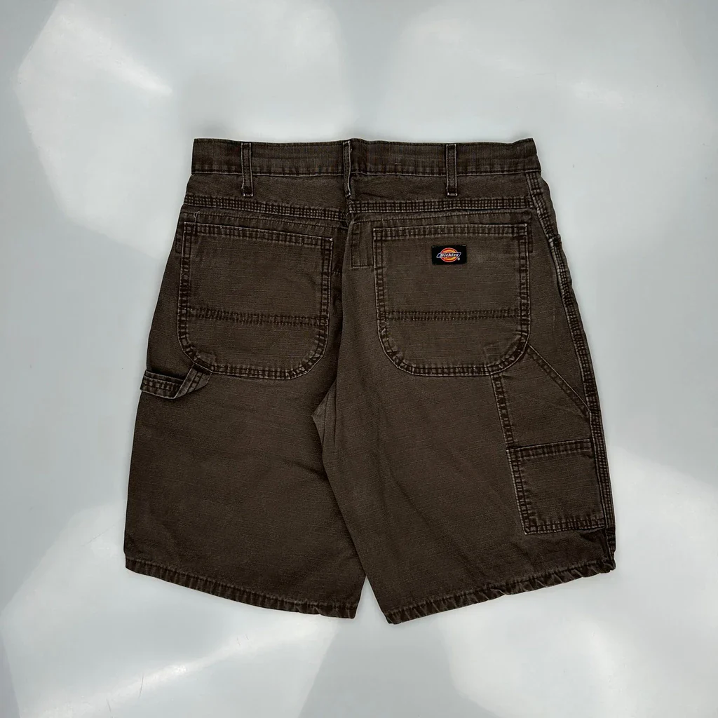 Dickies Checked Chino Shorts - 38W 10L Brown Cotton - Image 4